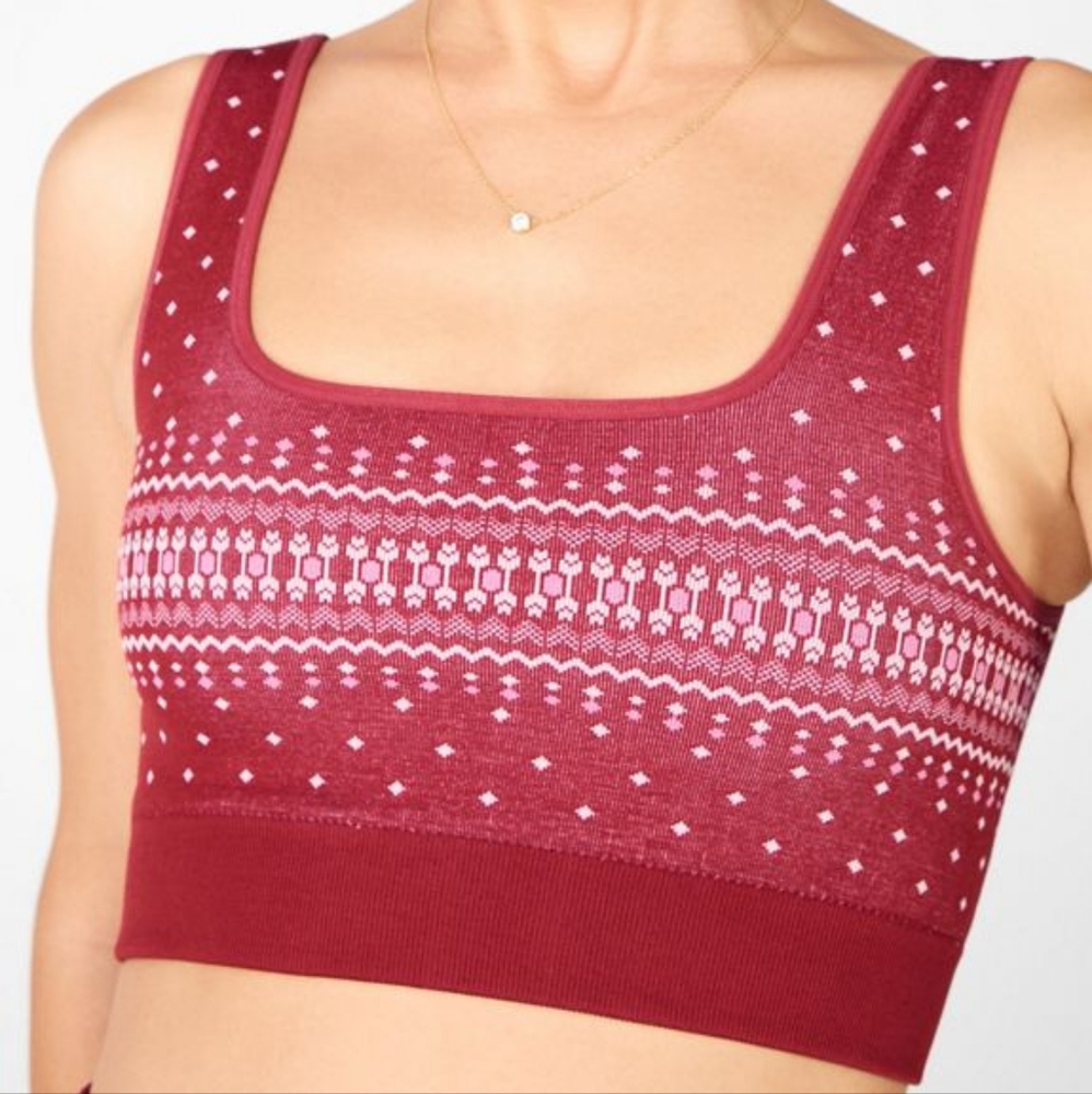 Fabletics Holly Seamless Reversible Red Pattern Sports Bra XS ❤️